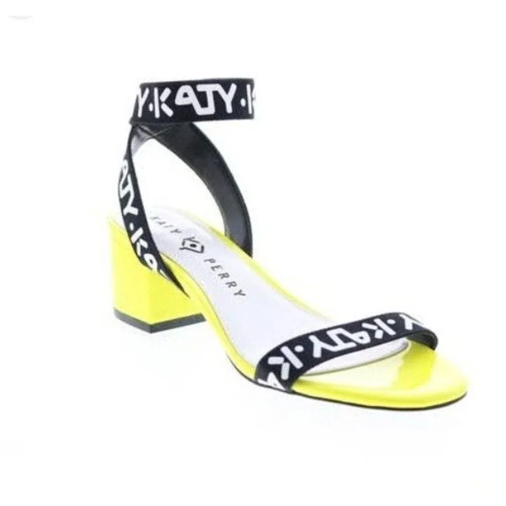 Katy‎ Perry Izzy Sandals Neon Yellow Black Block Heels Ankle Strap EU 40 US 9.5M
